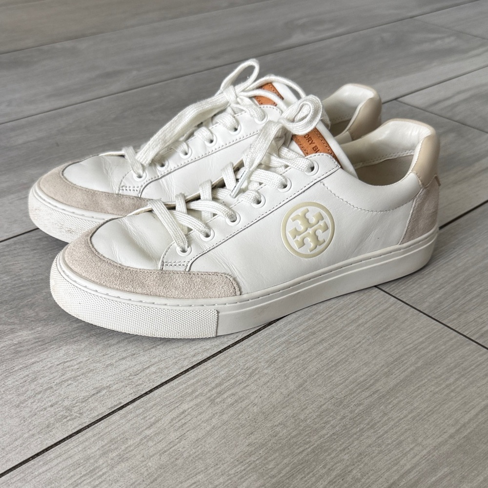 TORY BURCH Color Block Sneakers Bari Nappa Snow White Calcare Size 9